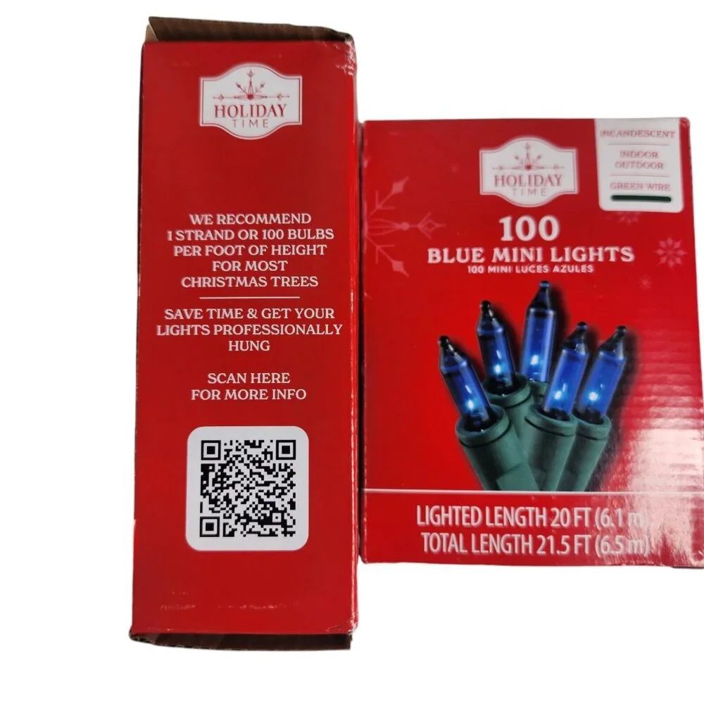 Holiday Time 100ct BLUE Mini String Lights Green Wire Indoor Outdoor 2 Boxes